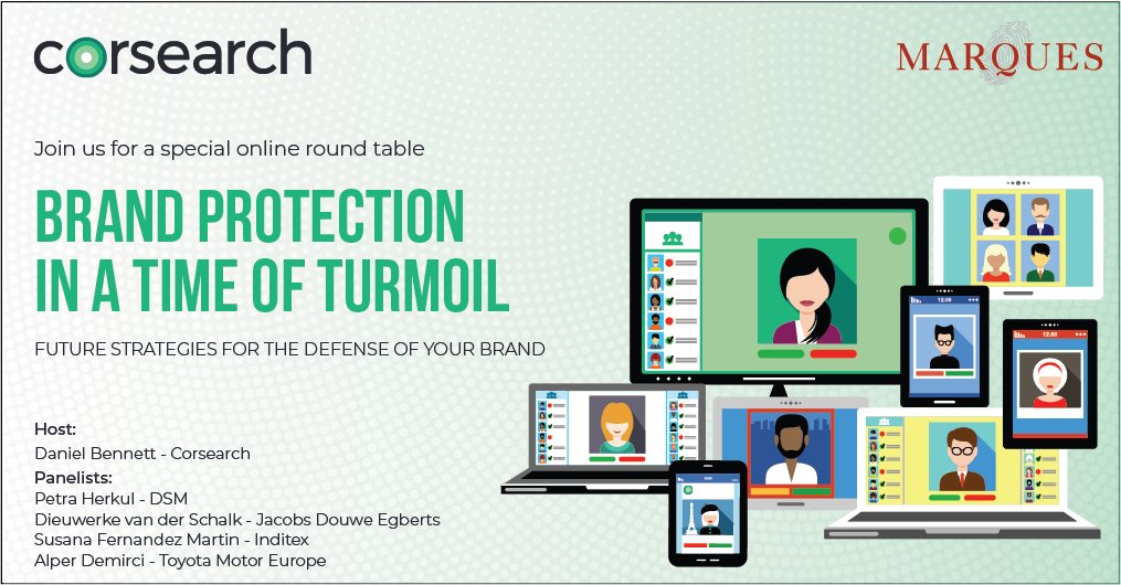 Corsearch's tweet photo. Make sure you join us tomorrow at 16:00 CET for a special #onlineevent presented by MARQUES and Corsearch! Our expert panelists will discuss how the future of #brandprotection has been impacted by our current #pandemic. 

Sign up here: https://t.co/r66WbEe8kk https://t.co/XtgDkF1Mdl