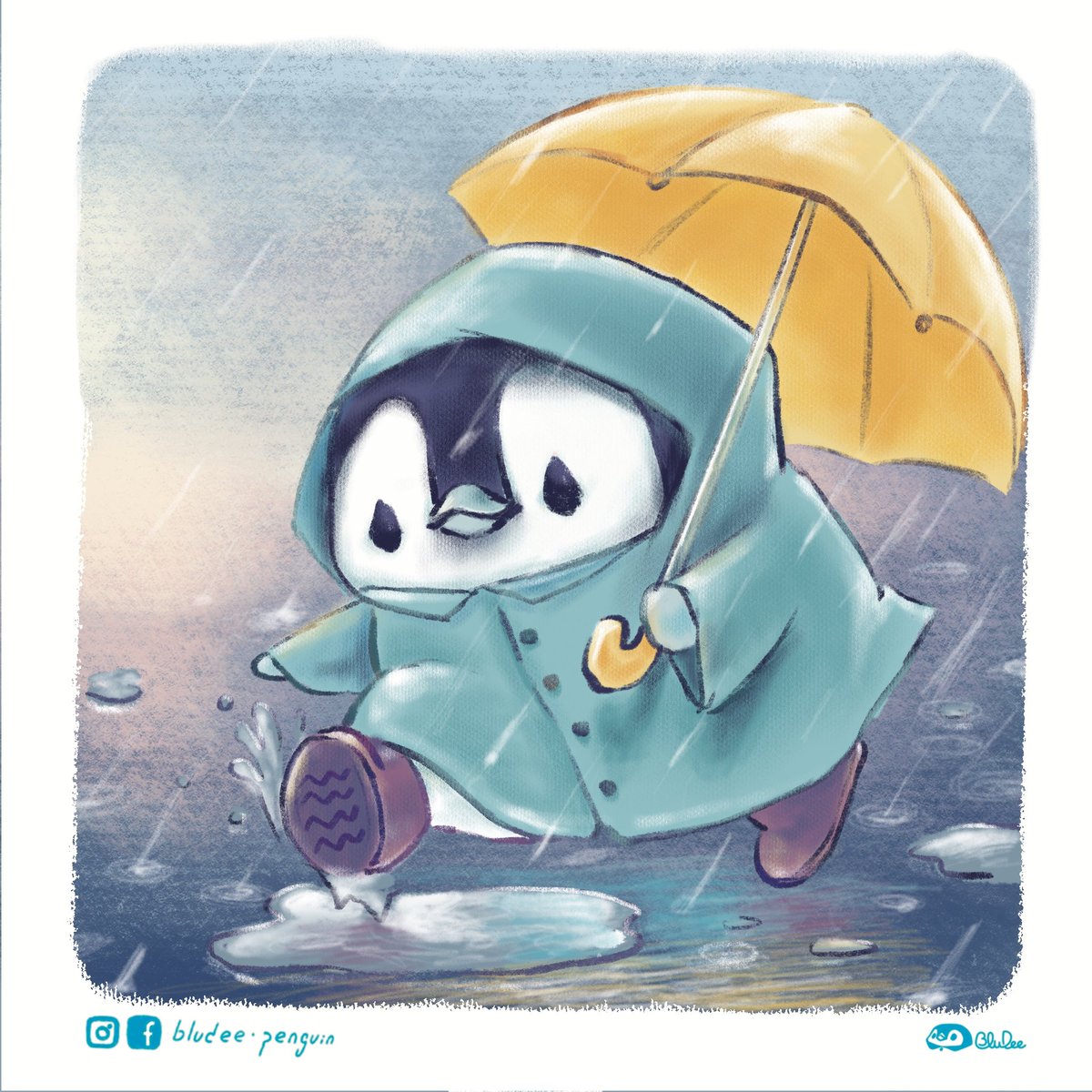 BluDeePenguin's tweet photo. It’s just rain. No big deal.

#bludee #下雨 #Rain #umbrella
#penguin #hkdrawing #illustration #comics #animals https://t.co/Rca2yJPXsz