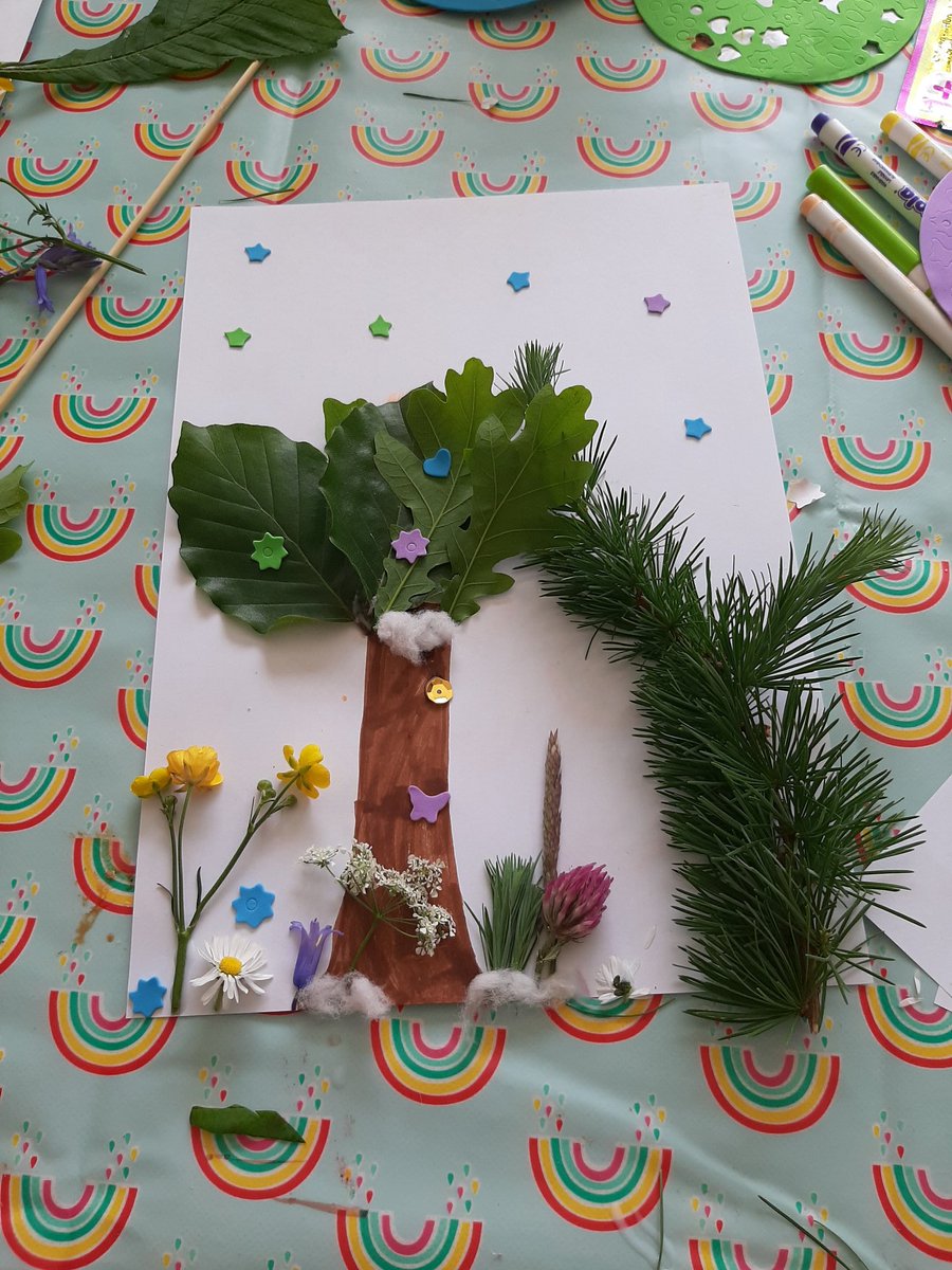 joanneaj39's tweet photo. @Class1C_ws cleos leaf experiment  and her 2 beautiful trees. She definitely has a flair for art this one 💜💙💚💛🧡❤ https://t.co/J4WrMFh7KE