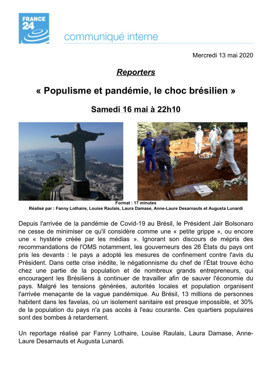 SMorvanSmith's tweet photo. Le Brésil a enregistré ce mercredi son pire bilan quotidien. Confusion et incompétence d’un gouvernement populiste, une bombe à retardement, un document XXL à voir samedi 22h10 heure de Paris sur @france24 @Flothaire https://t.co/oq7O8ac00z