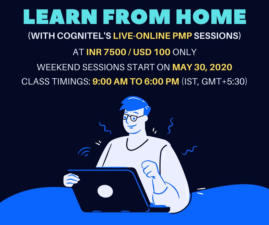 cognitel's tweet photo. #learnfromhome Upskill your #projectmanagement #knowledge and add #PMP credential to it. Join Cognitel's #PMPCertification #ExamPrep 35hours live #Online #weekend sessions starting from May 30, 2020.
Register on https://t.co/YlseTpNWTJ
USD 100 only. Timing: 9AM to 6PM (GMT+5:30) https://t.co/2PNBKOccat