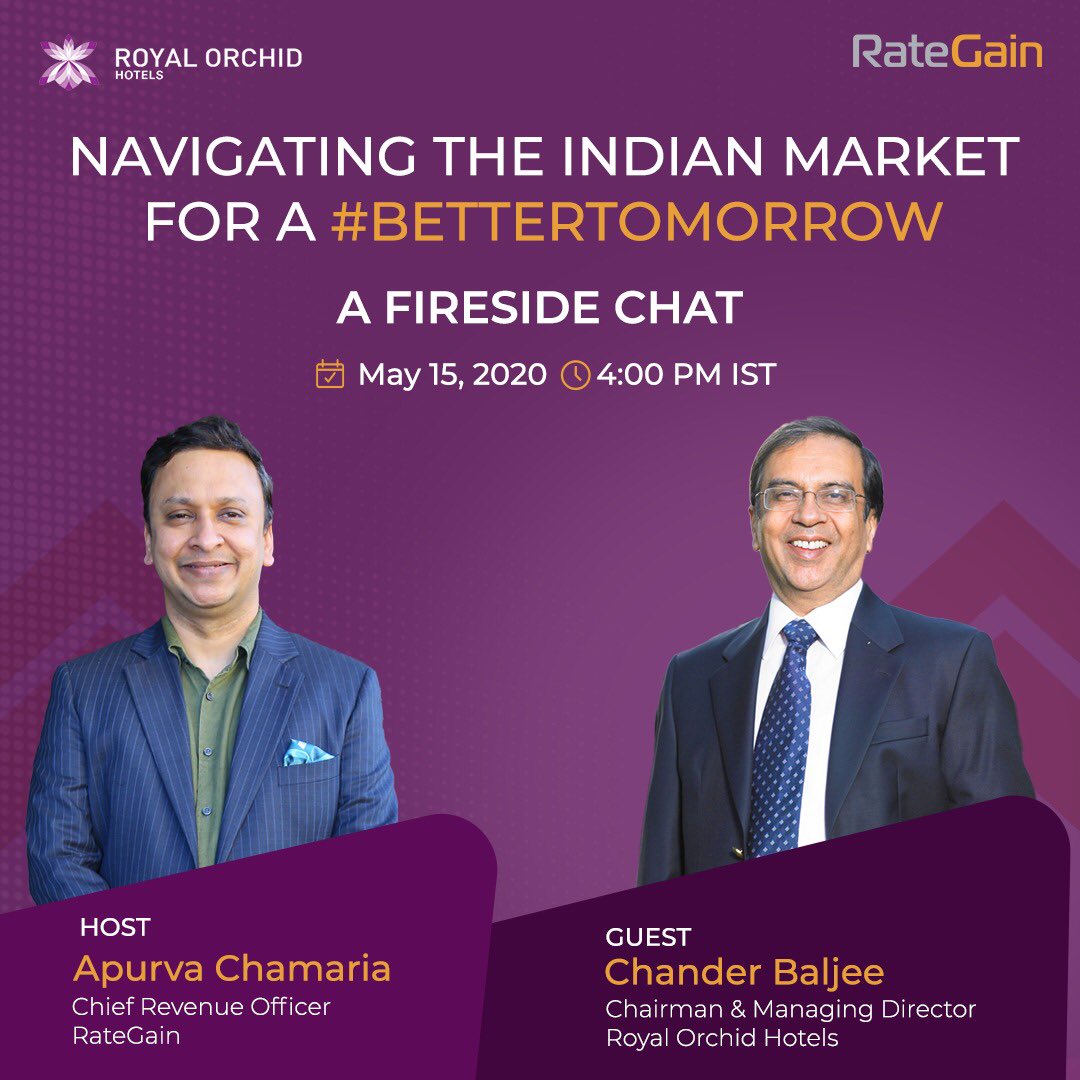 a1purva's tweet photo. Join me for an exciting chat with #ChanderBaljee, Chairman & Managing Director at @Royal_Orchid on Friday, May 15, 4 pm IST. Register here: https://t.co/JNGHaWCWku
#webinar #Hospitality #COVIDー19 #Leadership https://t.co/1W8pYnU5Pc