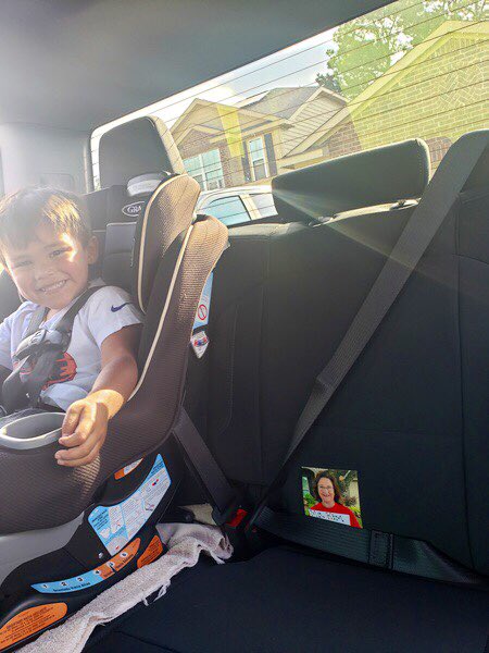 EQ_Smith's tweet photo. Doug was so excited to take Ms. Kim with him this week! He even put her seat belt on for safety! 😍😂😉 Thanks for sharing @erod311 🙌🏽 #AndreELC #PreschoolFamily #learningfromhome #CFISDSpirit #buckleupforsafety @CFISDELCS https://t.co/pcnTD1uLA8