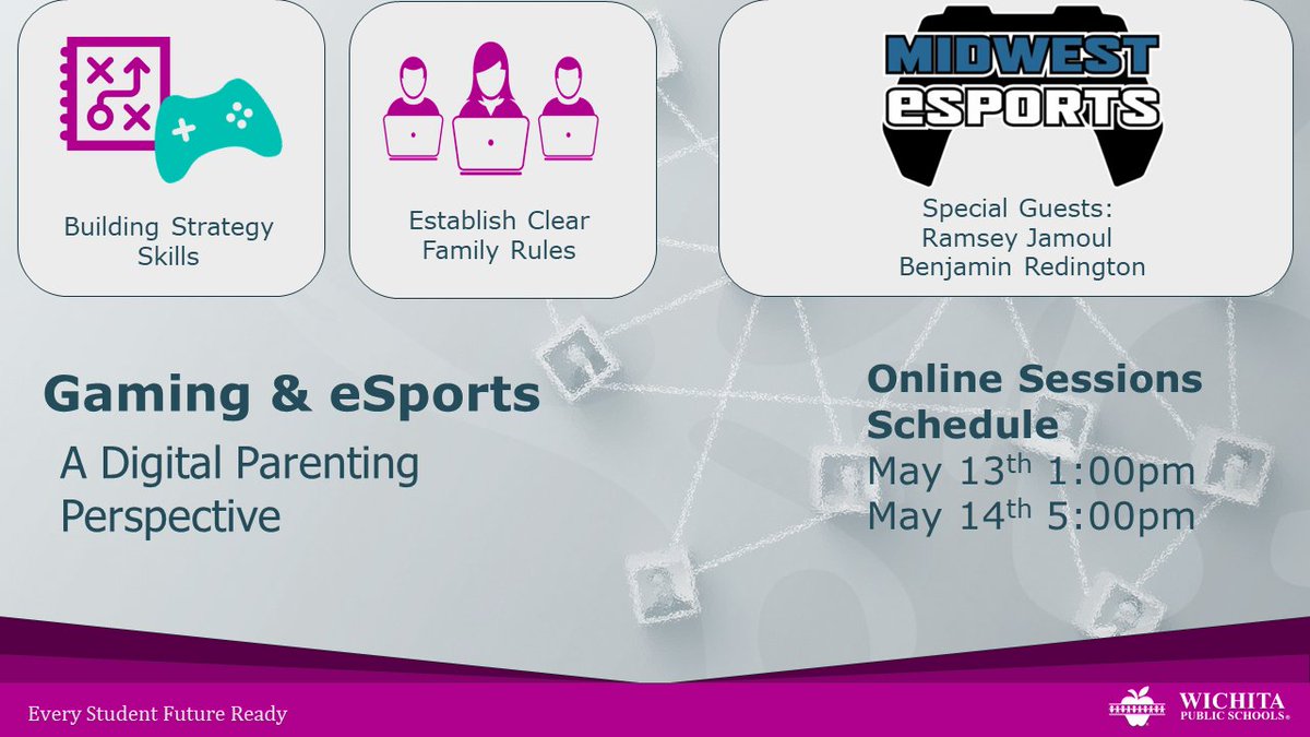showmerob's tweet photo. Super pumped today to have @RamseyJamoul &amp; @benredington with us today from @MidwestEsports1 to discuss with parents how to making gaming a learning activity #eSports @WichitaUSD259 #WPSProud Join us today at 1pm CST - Visit https://t.co/Rt6w8WCtWr for connection info! https://t.co/4mCeYmdsPd