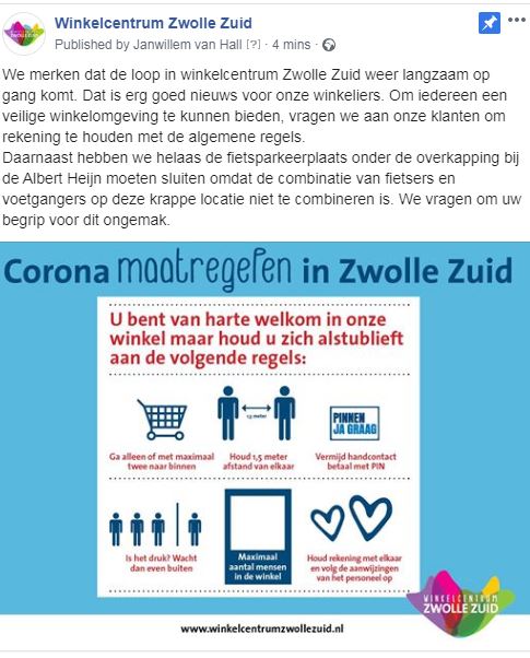 !Attentie! 
Fietsparkeerplaats onder de luifel bij AH wordt vanaf morgenochtend buiten gebruik gesteld om een veilige doorgang te creëren voor alle klanten in <a href="/Zwolle_Zuid/">Zwolle Zuid</a>
