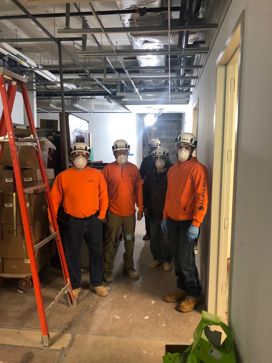 CarpentersNyc's tweet photo. For #HardHatWednesday, check out our carpenters from @Ronscoinc doing safety right! They are sporting new Kask safety helmets and spraying down tools and equipment at the end of the day with disinfectant. Keep up the great job, guys! https://t.co/9i3CUVpkhZ