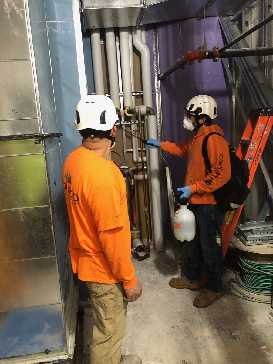 CarpentersNyc's tweet photo. For #HardHatWednesday, check out our carpenters from @Ronscoinc doing safety right! They are sporting new Kask safety helmets and spraying down tools and equipment at the end of the day with disinfectant. Keep up the great job, guys! https://t.co/9i3CUVpkhZ