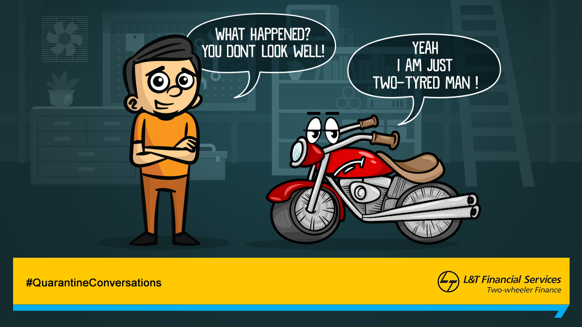 LnTFinance's tweet photo. Give your bike a bath and a polish to get rid of it’s tyredness 🙂 

#QuarantineConversations #LTFS #BikeTalks #Bikers #Loans #LntFinance #LAndTFinance https://t.co/QzyrI3H0aX