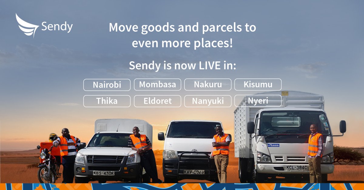 SendyKenya's tweet photo. You might need to stay put, but your goods don't have to. You can now use Sendy to move large loads upcountry or send parcels from one side of Nairobi, Mombasa, Thika, Nakuru, Kisumu, Nanyuki, Eldoret, Nyeri to another - safely, and reliably. Try us today. #sendyit #StayHomekenya https://t.co/TispfDVDKo