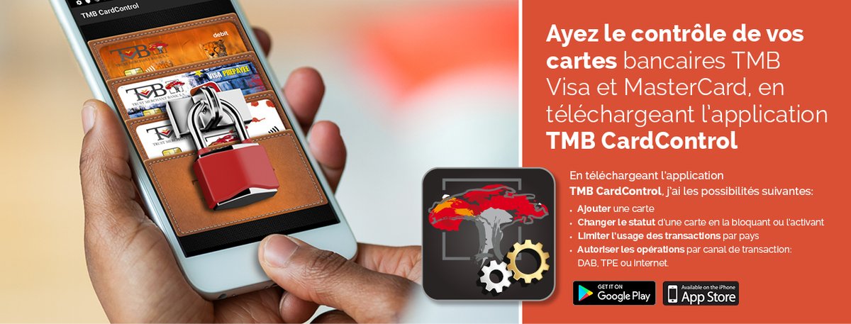 TMB_CD's tweet image. L&apos;application TMB #CardControl vous permet de gérer l’utilisation de vos #cartes #bancaires #Visa #mastercard  #Congo #RDC