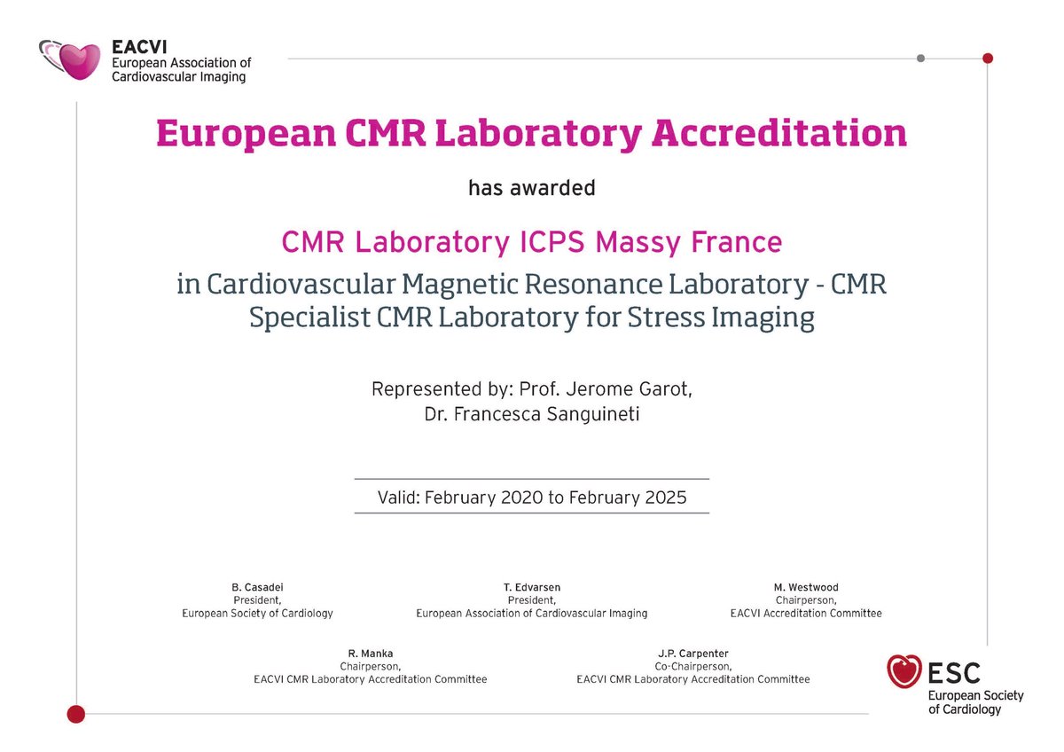 Institut Cardiovasculaire Paris Sud (ICPS) (@icps_institut) on Twitter photo European CMR Laboratory Accreditation has awarded <a href="/ICPS_institut/">Institut Cardiovasculaire Paris Sud (ICPS)</a> ! #EACVI <a href="/escardio/">European Society of Cardiology</a> #cardiotwitter #WhyCMR European CMR Laboratory Accreditation has awarded <a href="/ICPS_institut/">Institut Cardiovasculaire Paris Sud (ICPS)</a> ! #EACVI <a href="/escardio/">European Society of Cardiology</a> #cardiotwitter #WhyCMR