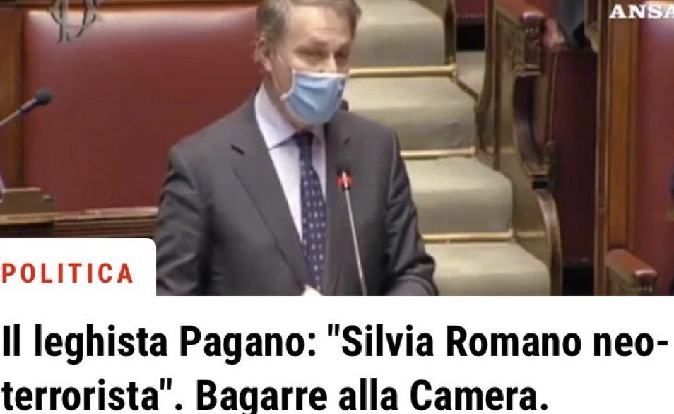 FurlanAnnamaria's tweet photo. È intollerabile che in un aula parlamentare si possano lanciare accuse gravi ed ingiustificate contro #SilviaRomano, la giovane cooperatrice italiana la cui libertà come persona viene prima di ogni altra considerazione. Un livello così basso della politica non si era mai visto https://t.co/Cmy52M5ibP