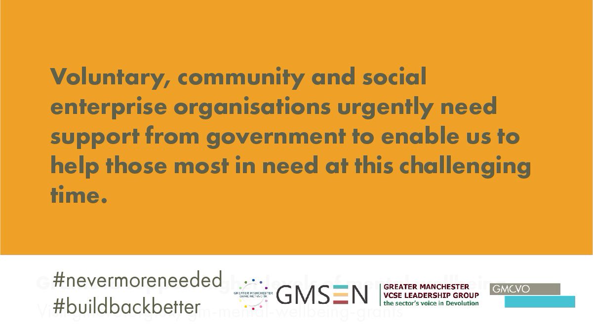 The response from #GMVCSE during #Covid19 has been inspirational, but we need support to keep up the good work. Read our letter to govt asking for the help we need to survive #nevermoreneeded #buildbackbetter gmcvo.org.uk/news/gm-vcse-l…