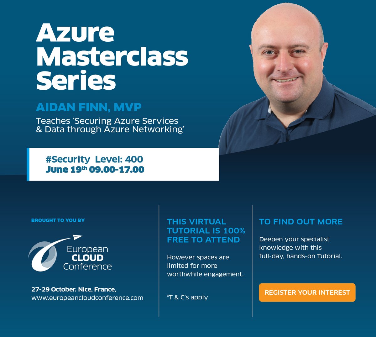 joe_elway's tweet photo. Delighted to be part of the Azure Masterclass Series by @EuroCloudConf. Sign up for my FREE online full-day Azure tutorial – “Securing Azure Services & Data through Azure Networking”
Register your interest today…places are limited https://t.co/9uoDgHVB2L #AzureMasterclass https://t.co/PYVIGHM7kh