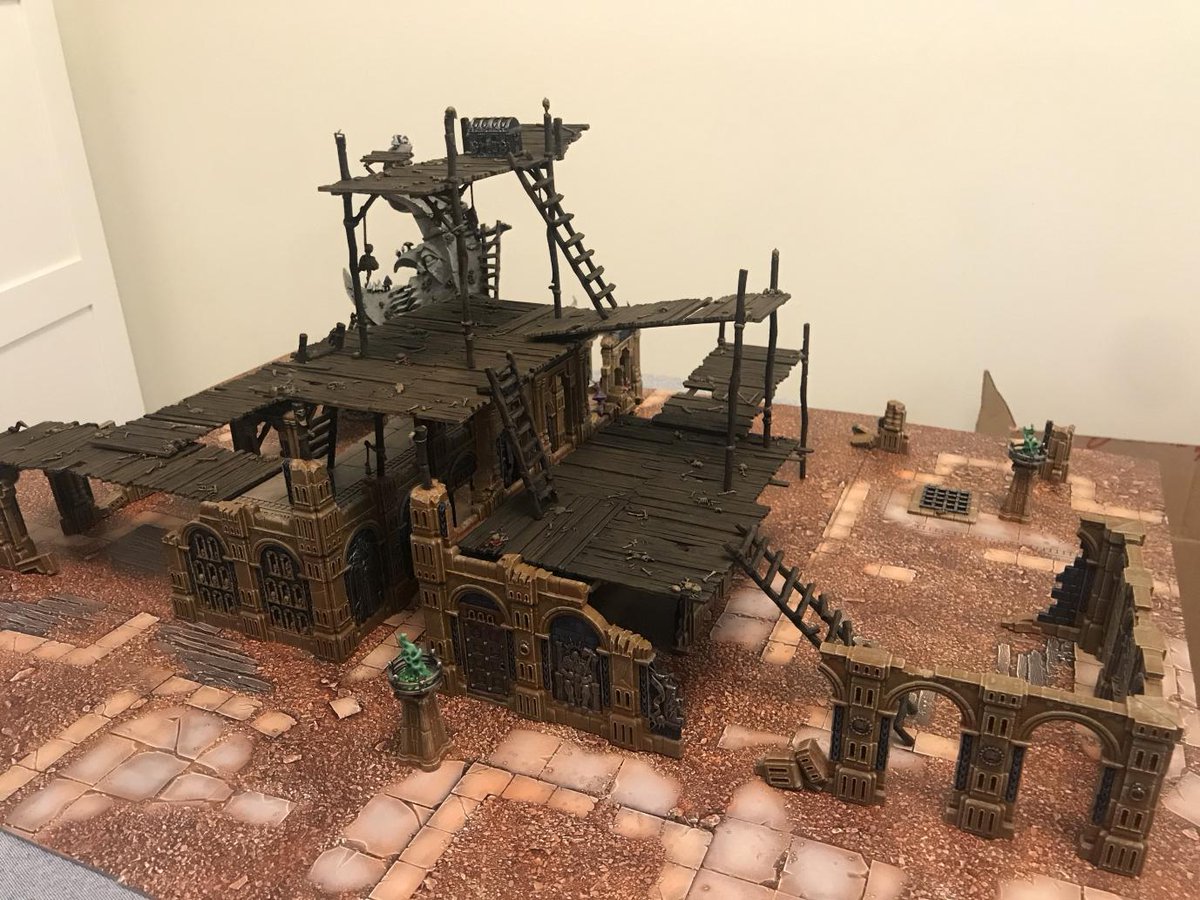 Gitzville - By  @payvand17 - a mix of Azyrite Township ruins and Goblin Town walkways create a bustling epicenter of Gloomspite badness. Dusty, Musty, Shroomy but oh so roomy. With High heights and low lows, is this where our next game will be played?  #CircleOfPaint