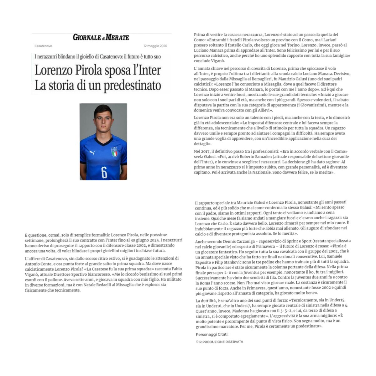 Da ieri, sul #giornaledimerate a pagina 74, la storia di #lorenzopirola: il giovane difensore nerazzurro che ha stregato #antonioconte ✍️⚽