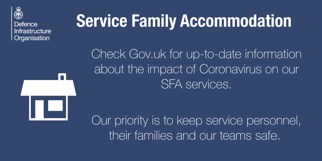 Do you live in Service Family Accommodation? We're working with @Ameyplc to take all practical steps to reduce the risk of #coronavirus while continuing to provide accommodation services. Find out more: ow.ly/eHVC50zF0H9