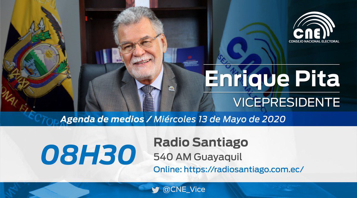 CNEEsmeraldas's tweet photo. #CNEInforma • Compartimos la agenda de medios que tendrá hoy el vicepresidente #EnriquePita. ¡Sintoniza y acompáñanos! https://t.co/vXR6U4nFoR