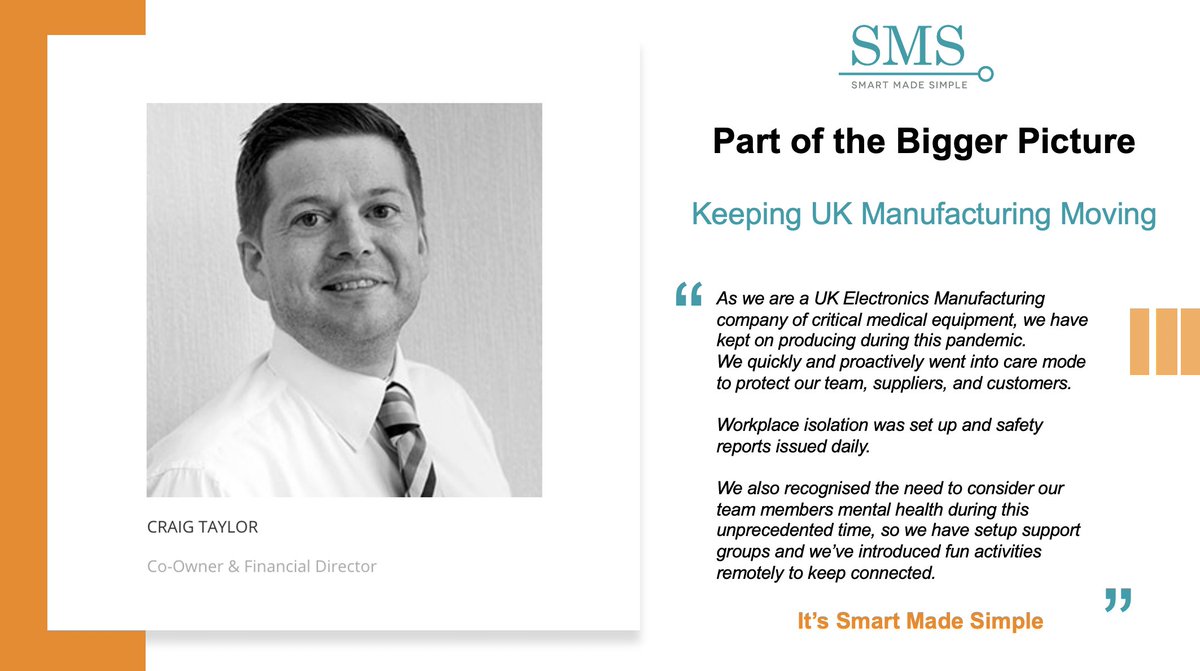 #WednesdayWisdom our Co-Owner and FD, Craig Taylor discusses the new normal in SMS, it's Smart Made Simple.
#PartOfTheBiggerPicture #KeepingUKManufacturingMoving