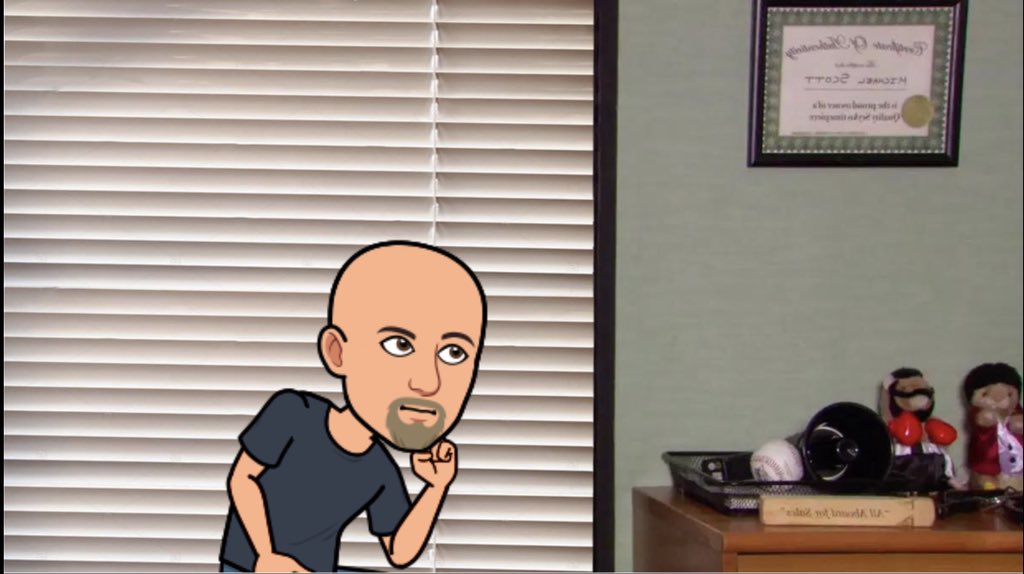 Teachers are doing amazing work in all areas. I love the  personalizing of digital classrooms with Bitmoji. So many cool things. My fiancé showed me how to do it. She may be regretting it now. I, of course, took 2 hours to do this...#TheOffice #TeachFromHome <a href="/theofficenbc/">the office</a>