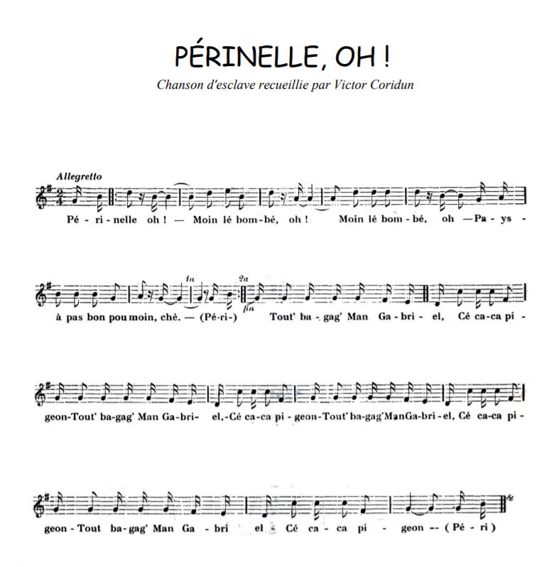 La toute première biguine que l'on connait serait "Perinelle, Oh" qui datte du milieu du 19e siècle (malheureusement j'ai pas trouvé la version chantée sur YT)