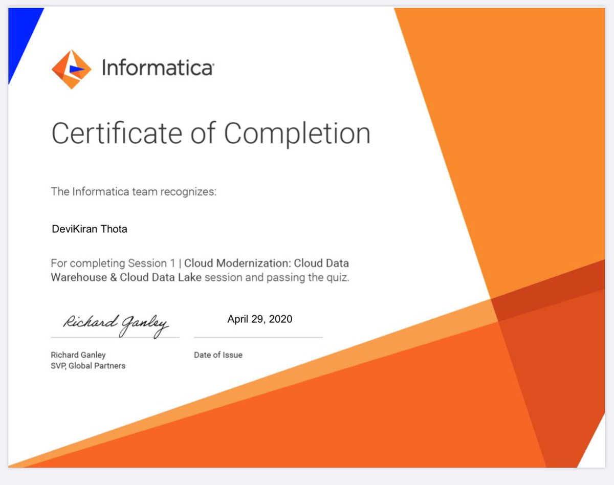 Well designed course on Data Governance, Cloud Modernization, Mass Ingestion, Cloud sata Lake. Sessions hold demos too for every explaination @Informatica @cloudmodernization @informaticacloud @INFA_Cloud @INFA_DQDG