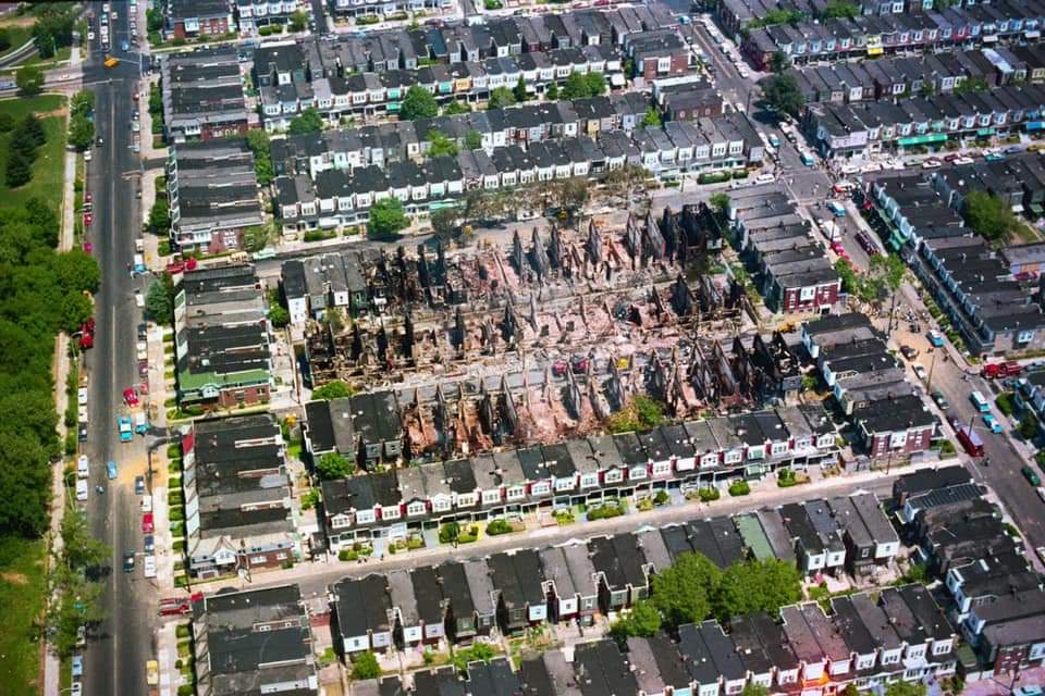 35 years ago today in 1985 the City of Philadelphia dropped a bomb from a helicopter and destroyed 60+ homes, murdering 11 adults and children. The MOVE bombing is a highly touchy subject in Philly but every time I post about either of the MOVE standoffs at least one person (1/)