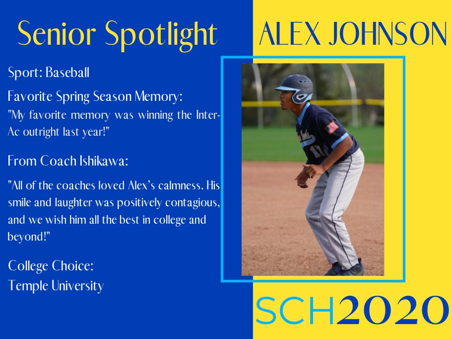 SCHBlueDevils's tweet photo. Welcome to the Senior Spotlight Series, highlighting our Spring Senior Athletes! Today's Spotlight is on Alex Johnson! πππ#Classof2020 #SeniorSpotlight #SCHpride #SCHfamily #SCHbaseball #DiamondDevils #ohana #GoBlueDevils @schacademy @sdruggan @DWilsonSCH ππ https://t.co/q20rXiEOQ0
