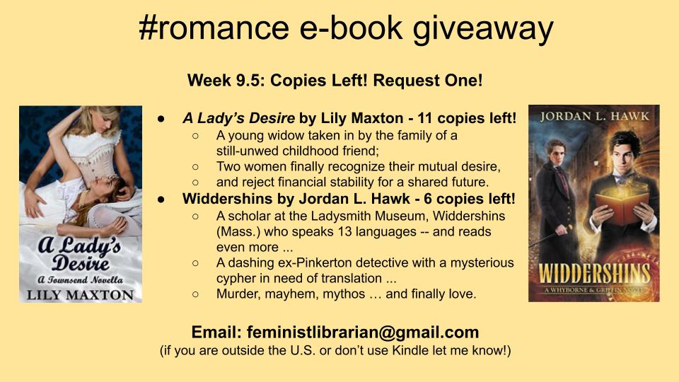 It's Wednesday, May 13th ... my 10th e-book giveaway title drops on Saturday. Meanwhile, I have copies of two titles left. If you're interested in either one, email me!  #romance [transcript below]