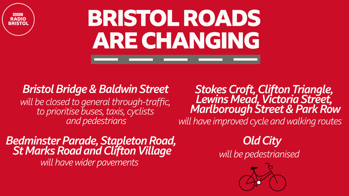 BBCRB's tweet photo. NEW: Big plans by @BristolCouncil which will change the way we move through #Bristol 🚴‍♂️🚶‍♂️

It's hoped these (initially temporary) changes will happen by the end of the summer. https://t.co/7apDzh37Mr