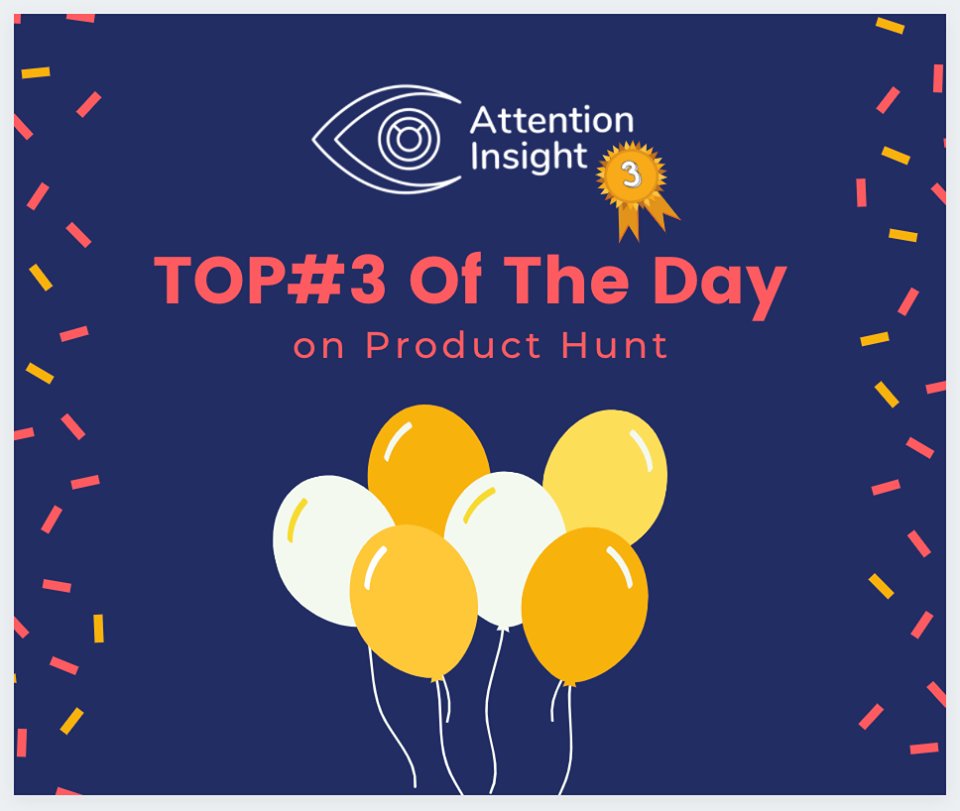 AI_Attention's tweet photo. Our team is celebrating Bronze 💙🎉 And 777 happy Product hunters. 🤗✨
We remind you❗️ Everyone who registers by the 26th of May will receive #2months of #AttentionInsight #ForFree 🎈🤗
Sign up here 👉 https://t.co/uGnBIXAFJu 👈
#DesignAnalytics #EyeTracking #startupgrowth https://t.co/522m99ffAZ