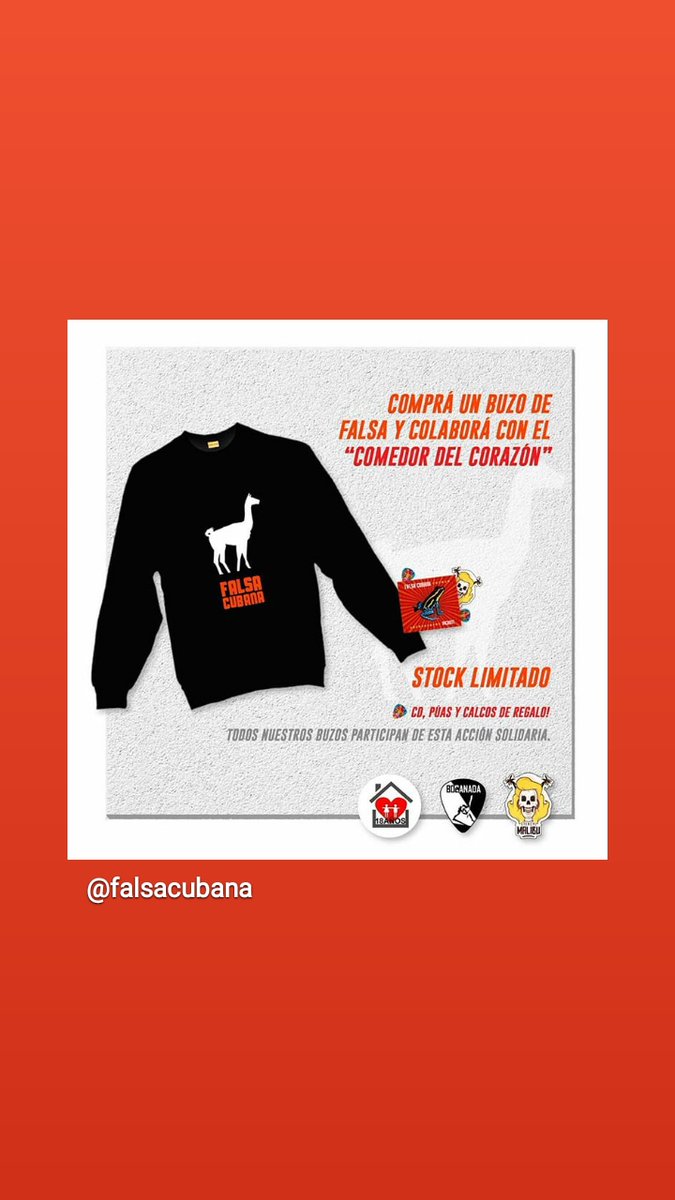 ComedorCorazon's tweet photo. Gracias¡¡¡Comprá un buzo de #Falsa y ayudanos a colaborar con el @comedordelcorazon3 (Tw) 😀💓🙌 Todos nuestros buzos participan de esta acción solidaria 📌 Stock limitado! (Incluyen púas, calcos y cd de regalo 😎👉 Pedílo en nuestra tienda oficial @stencyl_malibu .
@JornadaWeb https://t.co/yPMU9mVsnD