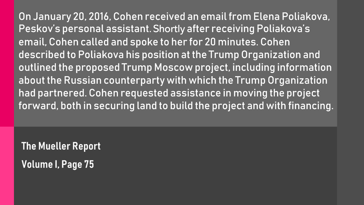 In 2016 Michael Cohen communicated with the personal assistant of Dmitri Peskov.