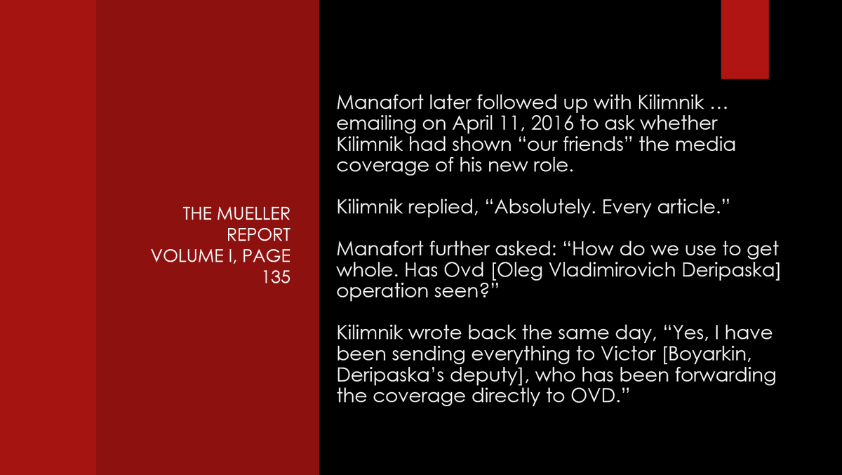 Manafort regularly communicated with Konstantin Kilimnik, who the FBI had tagged as Russian Intelligence.