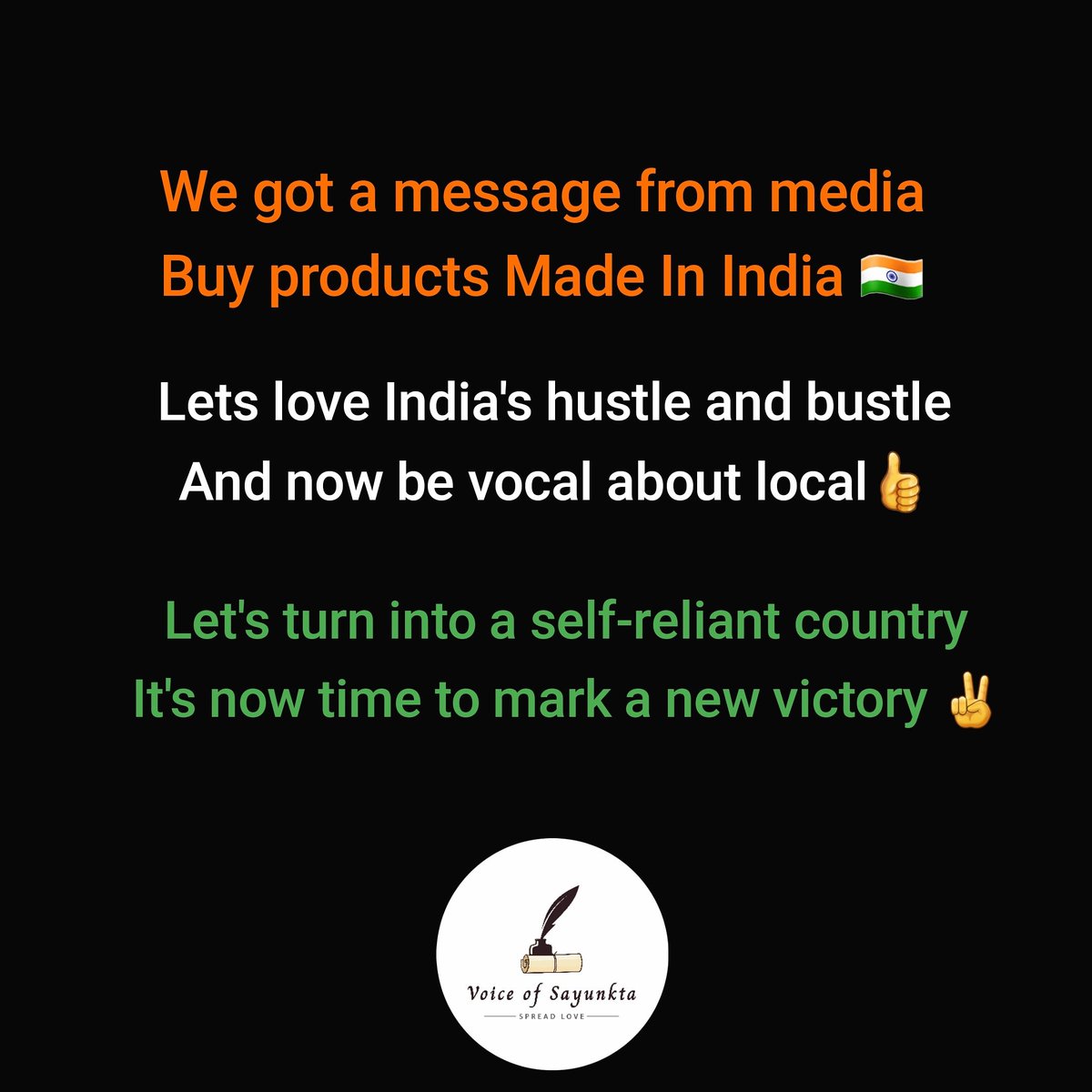 SayunktaC's tweet photo. #atmanirbharbharat #AtmaNirbharBharatAbhiyan #atmanirbhar #Corona #COVIDー19 #PMModi #VocalForLocal #VocalAboutLocal #PromoteLocal #MakeInIndia #NarendraModi https://t.co/7fTL92Ev9R