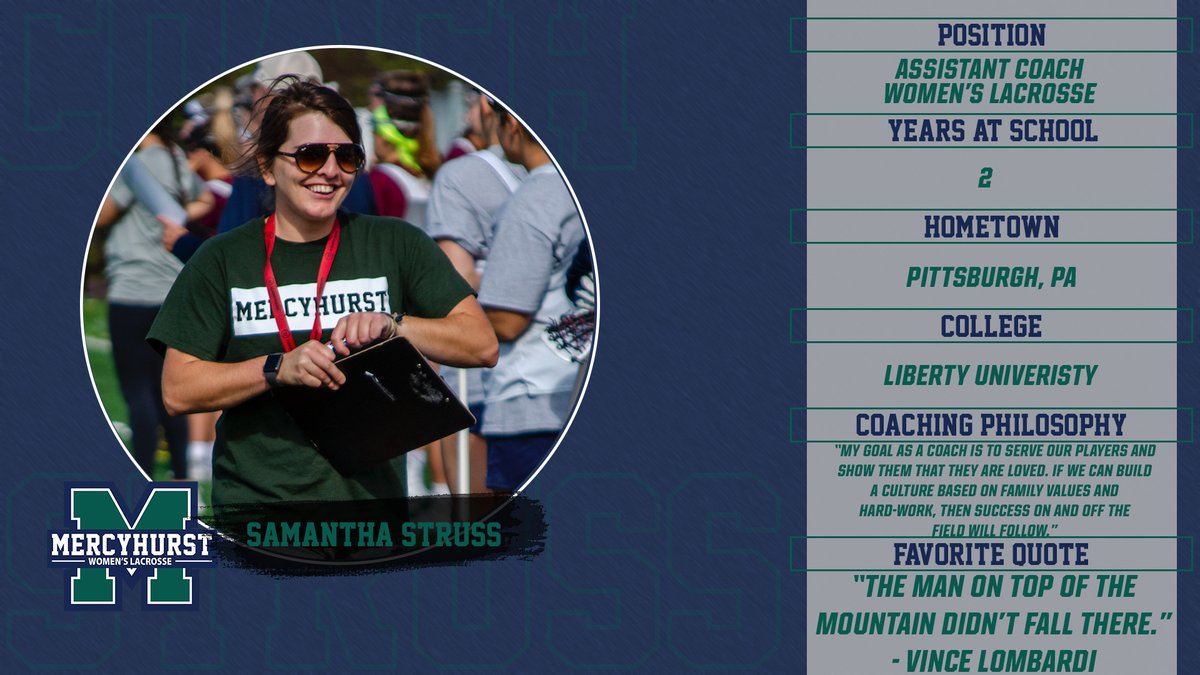HurstAthletics's tweet photo. It's Whatcha Know Wednesday and our first feature is @MercyhurstWLAX Assistant Coach Sam Struss! Did you know Coach Struss has a Master's Degree in Entrepreneurship and also led her team to the finals in the Big South Tournament in '15 leading the team with 36 goals! #WhosWhoAtMU https://t.co/xO1pSUOq55