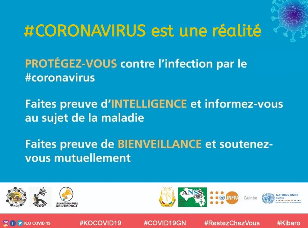 Protégez vous, faites preuve d'intelligence et de bienveillance afin de lutter contre cette pandémie de coronavirus. 
#KOCOVID19 #Kibaro #COVID19GN #RestezChezVous #GquiOse