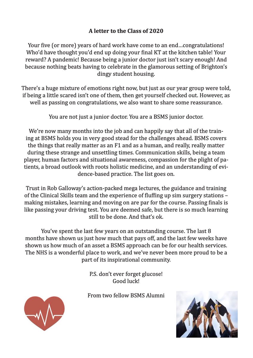 A letter written by <a href="/BSMSMedSchool/">BSMS</a> Alumni to our new graduates, the class of 2020 #BSMSAlumni #BSMSForever #Classof2020