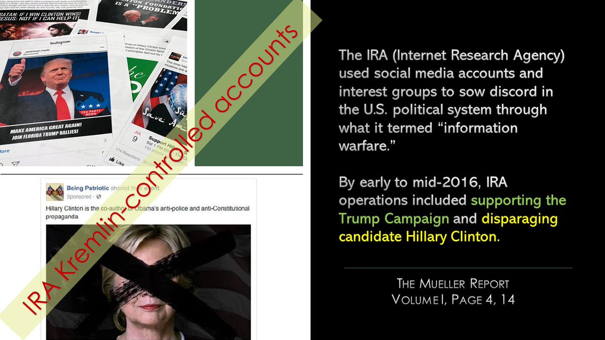 Another HUGE "part of Russia and its government's support for Mr. Trump" was the millions of dollars the Kremlin was pouring into its online propaganda effort troll farms - all to benefit Trump