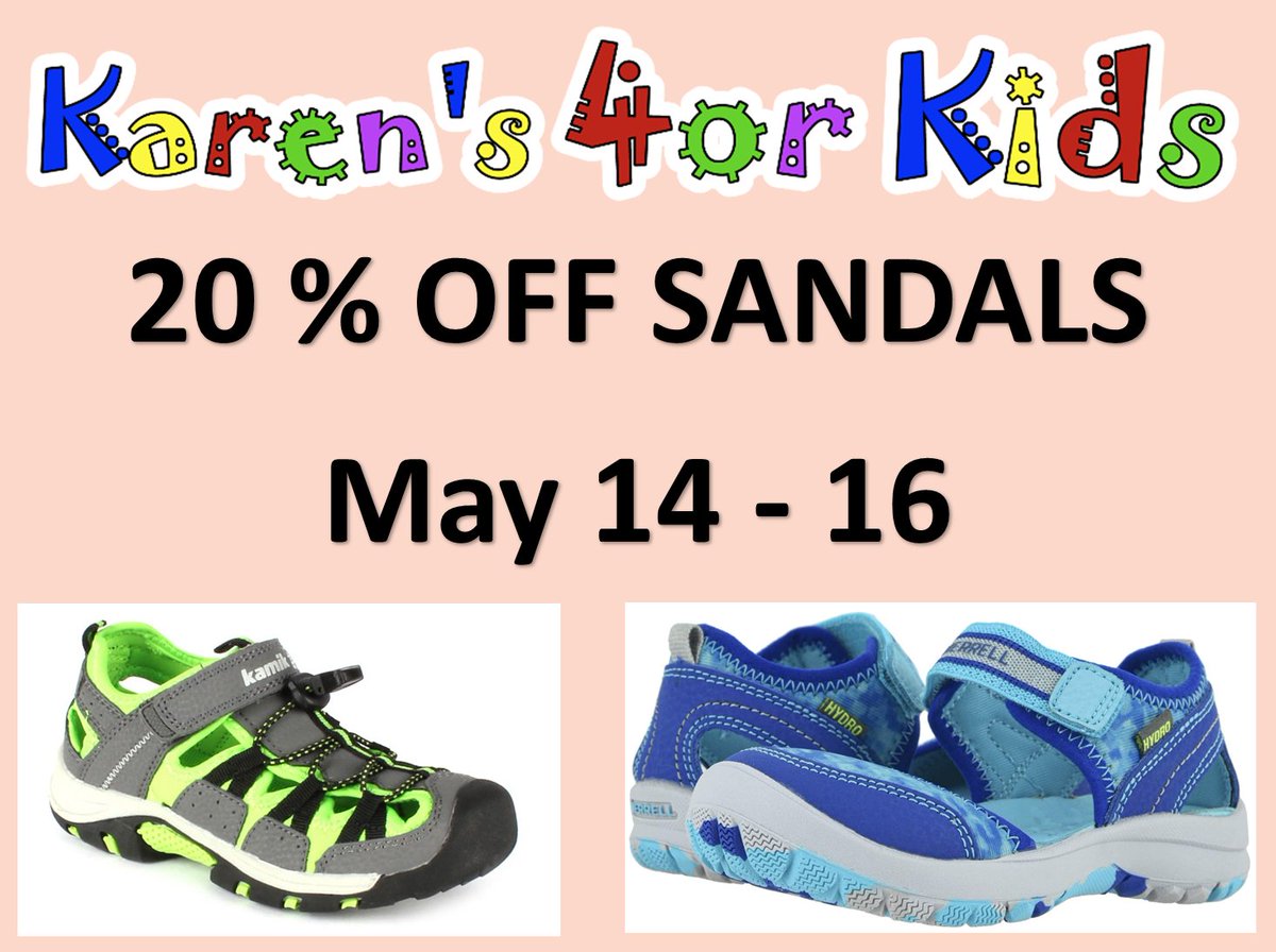 Spring Madness Curbside Sale! Enjoy 20% off all sandals for three days only! May 14-16: 10:00am - 3:00pm. See our selection on our website and give us a call or message us on Facebook to arrange curbside pickup or delivery.

#YQG #Sandals #Sale #K4K #Kids #KidsShoes #KidsSandals