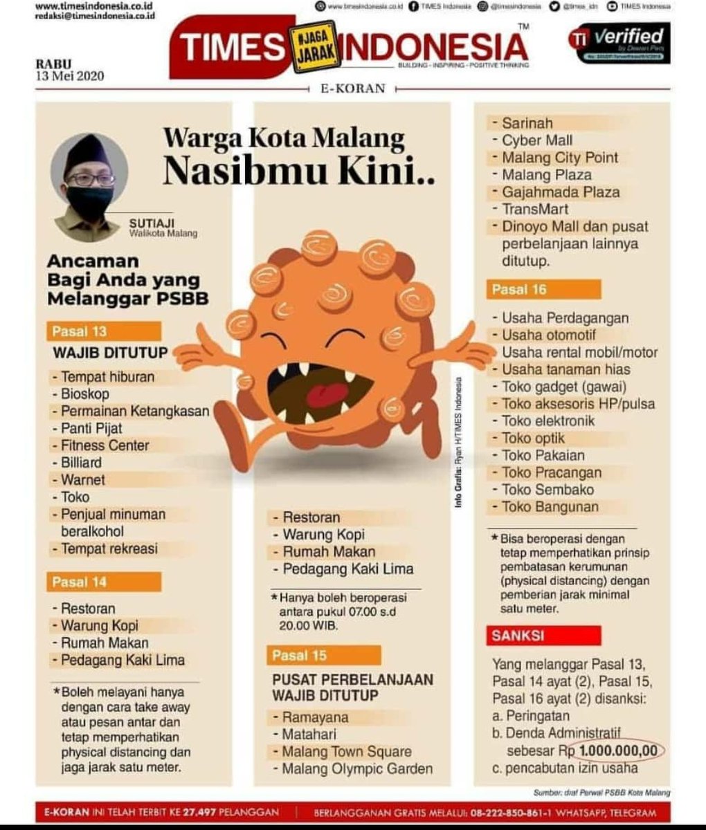 ASLIMALANG2's tweet photo. Apa Saja yang Dibatasi dalam PSBB
Kota Malang 👇👇👇
Pict by #TimesIndonesia https://t.co/6Wvus4m8vQ