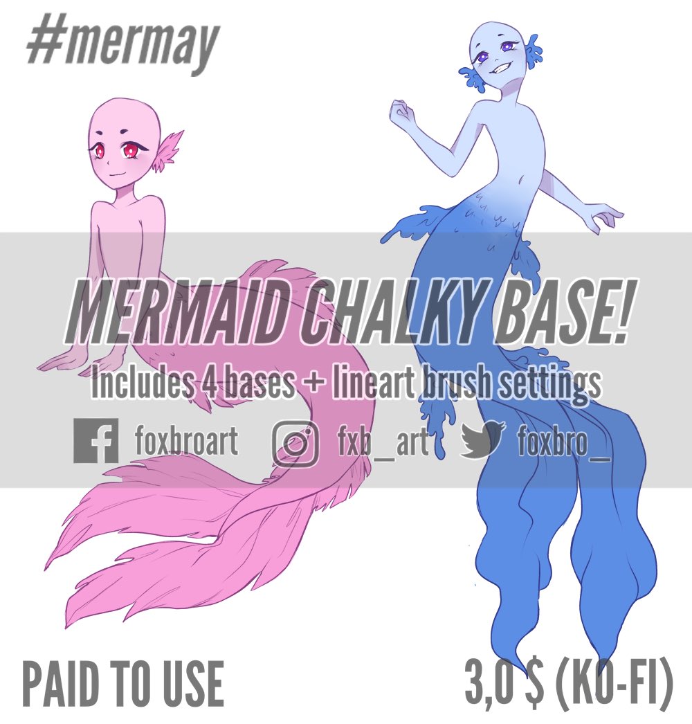 foxbro_'s tweet photo. Mermaid bases!! For #mermay purchase thru 1 ko-fi (@ foxbro) and dm proof of it and I’ll send you the psd! Art example by @Dokidoodles #Mermay2020 #adoptable #adoptablebase #base #lineart #ArtistOnTwitter #foxbroart #mermaid #chibi #cute https://t.co/L1eZxlDb2x