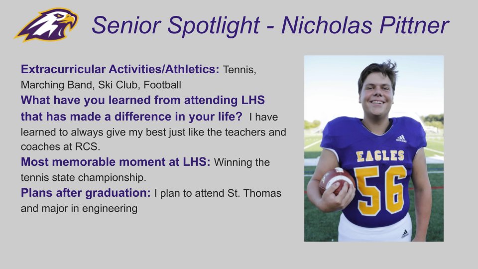 LHSEagles's tweet photo. Today's Senior Spotlight - Nicholas Pittner https://t.co/5w3JD1AT9T