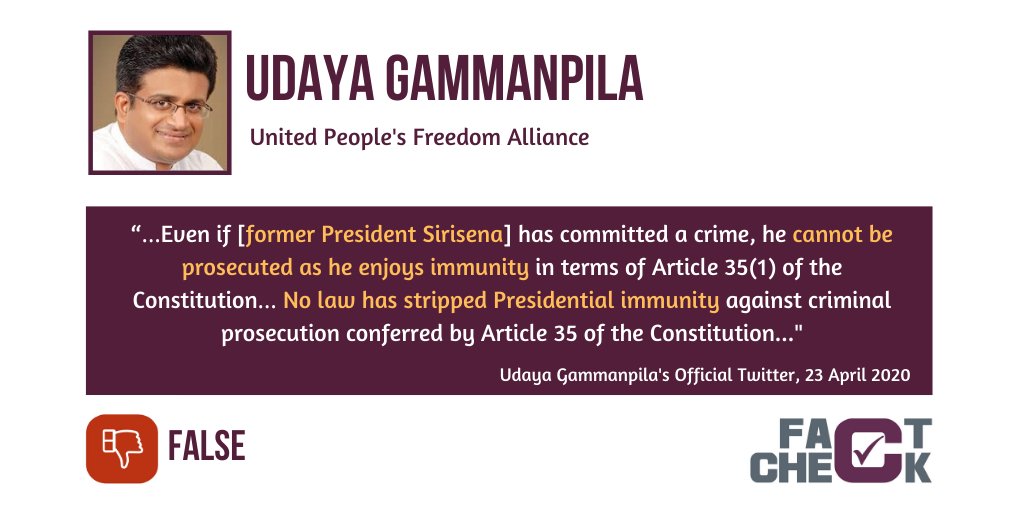 factchecklka's tweet photo. Udaya Gammanpila gives President Sirisena false immunity boost | For the complete fact check, please see: https://t.co/LtzG30jBjQ
#FactCheckLK #FactCheckSL #lka @UPGammanpila https://t.co/XqYBIN0gB3