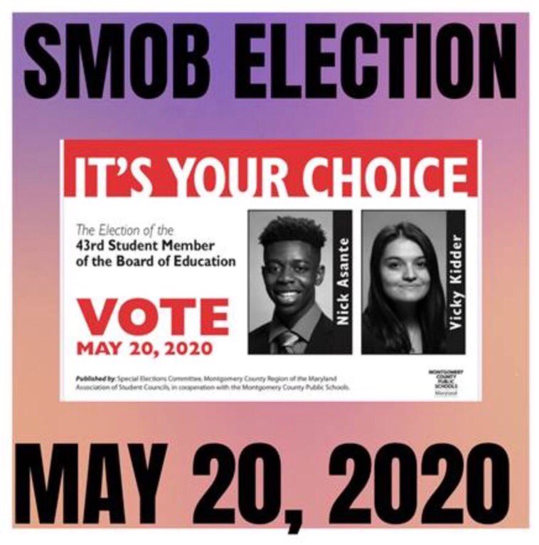 QoSpirit's tweet photo. SMOB Election Day is next Wednesday, May 20th!! Check your MCPS emails to vote!! @QOHSPrin_Thomas @QuinceOrchardHS https://t.co/ZB827zGxKn