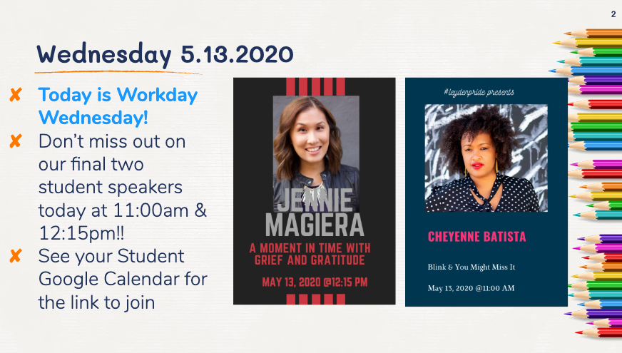 Morning #leydenpride!  Don't miss out on our final student speakers today at 11:00am and 12:15pm!