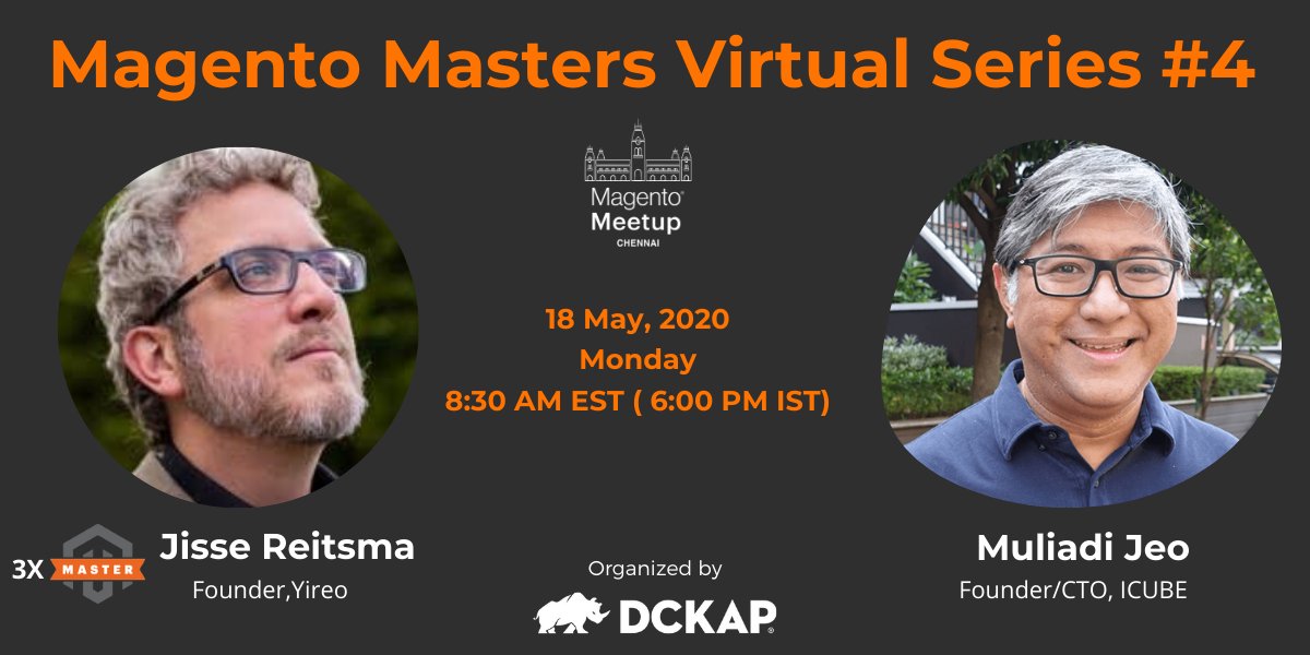 nmohanswe's tweet photo. We @DCKAP hosting our next Magento Masters Virtual Series on 05/18. @jeo4long & @jissereitsma 3x @magento master will be speaking at the event. Please do register and join us. https://t.co/BUGjQ66Ovm
#magentomasterstalk #dckapcommunity #Adobe #GraphQL #magento2 @StackMagento https://t.co/HmdyJVFSrI
