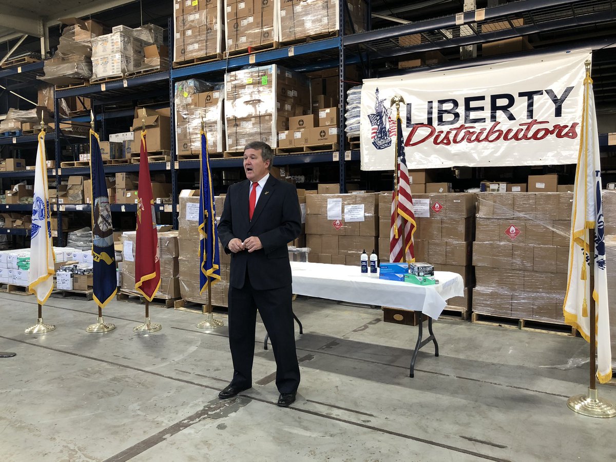 JBaker_WTOV's tweet photo. Secretary of State Mac Warner made a stop at Liberty Distributors in Triadelphia this morning. The company is preparing shipments of PPE to send across the state to make sure in-person voting is as safe as possible on June 9th @WTOV9 https://t.co/Ar5QGjQrrc