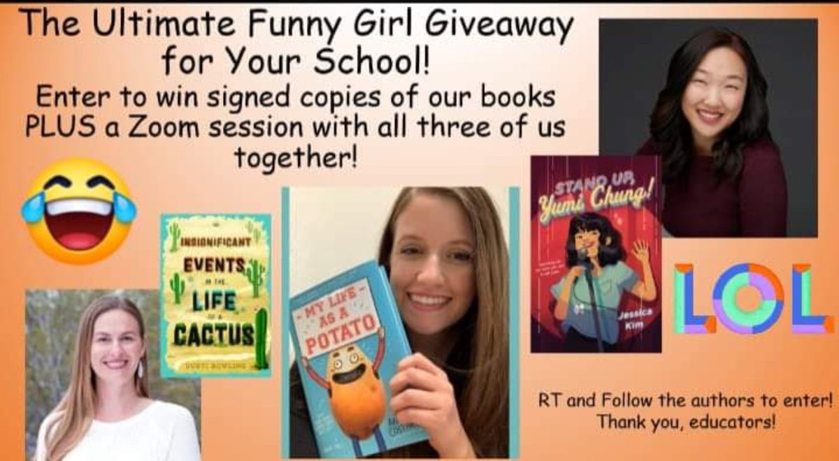 DustiBowling's tweet photo. #Educators! Need funny books for your library? RT and follow @jesskimwrites and @ariannecostner to enter to win signed (and sanitized) copies of our books AND a Zoom session for your students with all three of us! #Giveaway ends 5/20! Stay healthy! Stay safe! Keep laughing! https://t.co/HcXtaIe4Qq