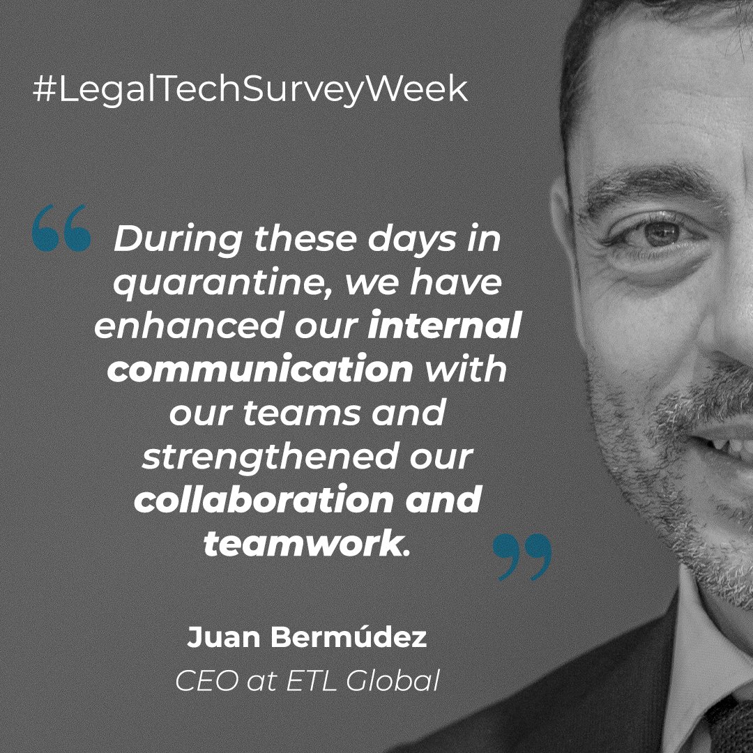 Glegaltechhub's tweet image. Today, Juan Bermúdez, CEO at @ETLGlobalEsp, is sharing with us the best communication and organizational tools they are using whilst working from home, and what have they learnt from the current situation. #LegalTechSurveyWeek #globallegaltechhub #legaltech